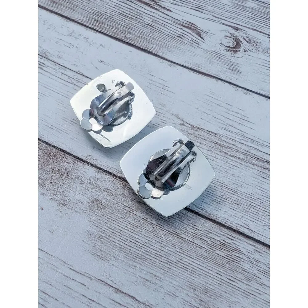 Vintage Clip On Earrings - Chunky Silver Tone - Scuffed
